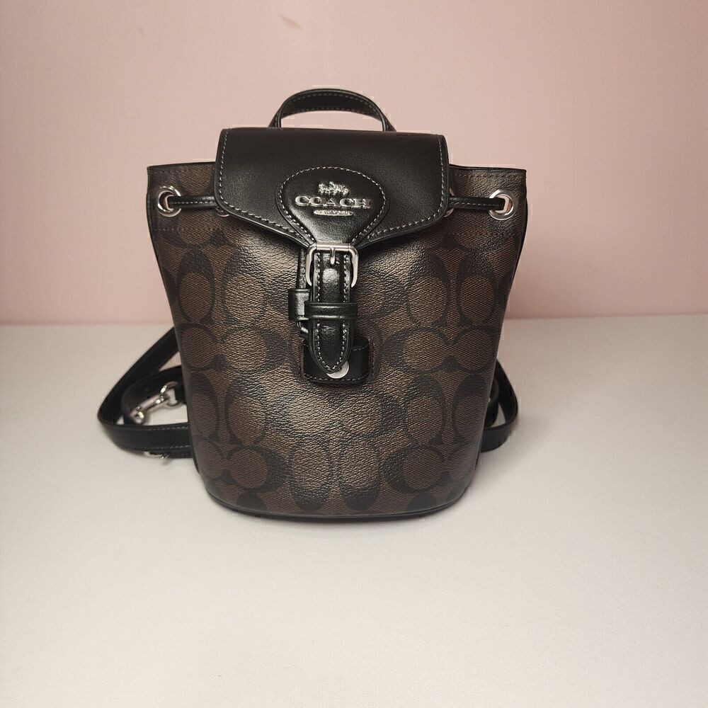 NWT Coach CL458 Amelia Backpack Signature Canvas & Leather Brown